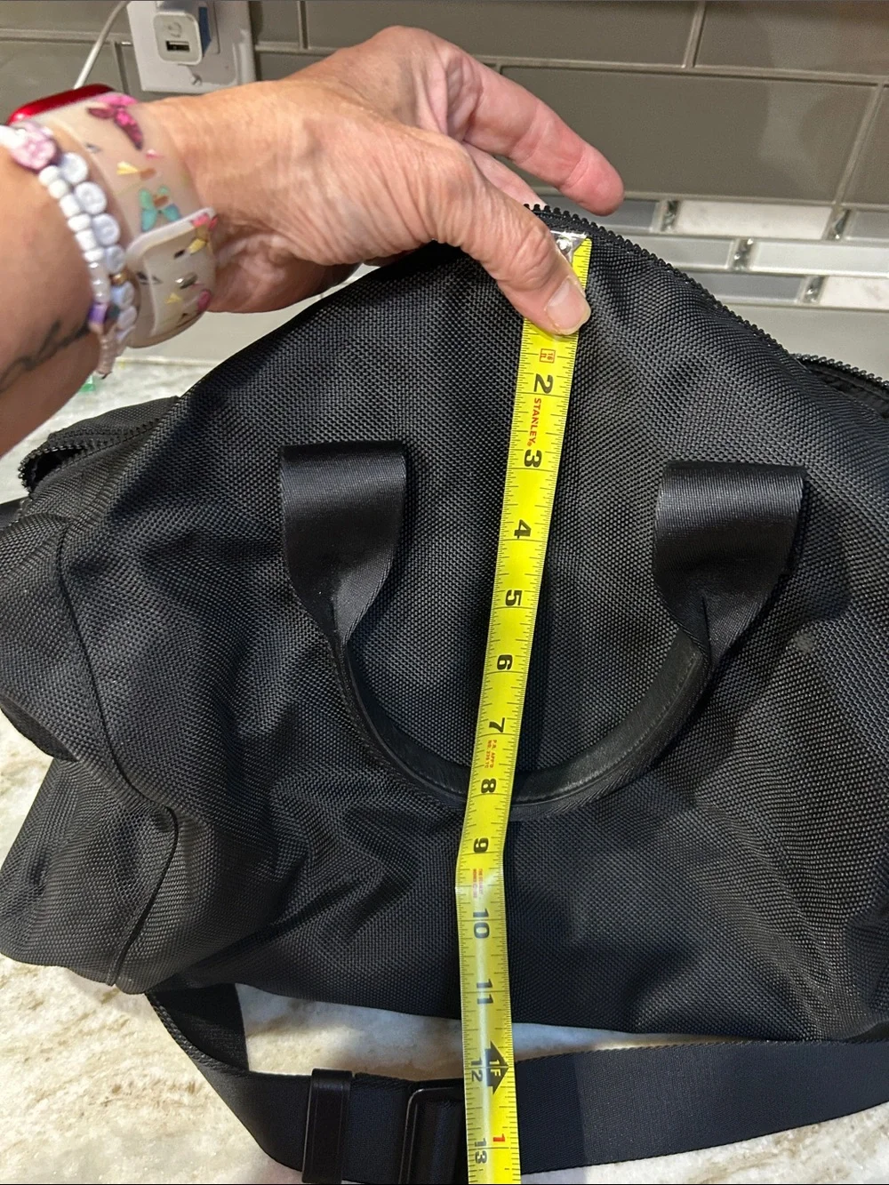 Michael Kors Black Nylon Duffel Bag Travel Gym Carry-On w/ Leather Trim 19x12.